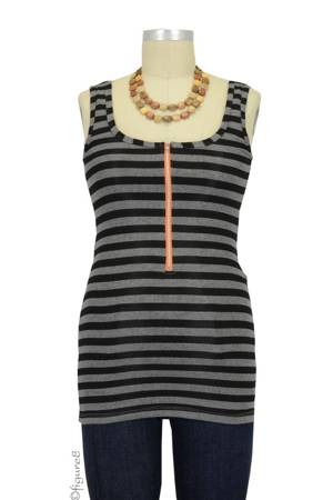 Molly Ades Zippered Nursing Tank (Black & Charcoal Stripes) by Molly Ades