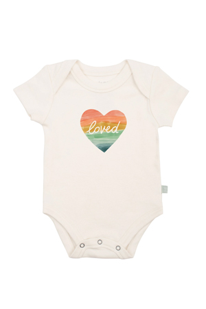 Finn + Emma Graphic Organic Bodysuit (Loved Rainbow Heart) by Finn + Emma