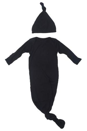 Three Little Tots Knotted Baby Gown & Hat (Black Ribbed) by Three Little Tots