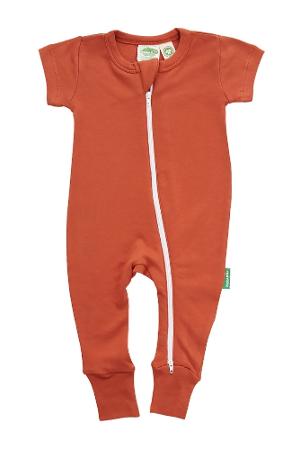 Parade Organics 2-Way Zip Organic Romper - Short Sleeve (Rust) by Parade Organics