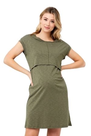 Roxie Cotton Modal Maternity & Nursing Dress (Khaki) by Ripe Maternity