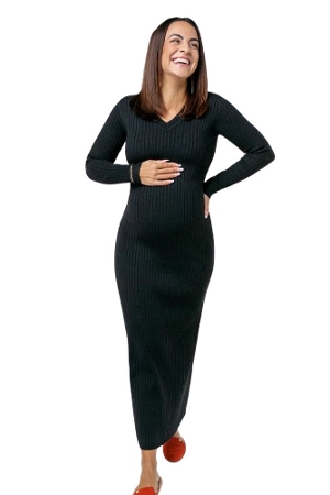 Full Body Maternity & Nursing Sweater Dress (Black) by Marion Maternity