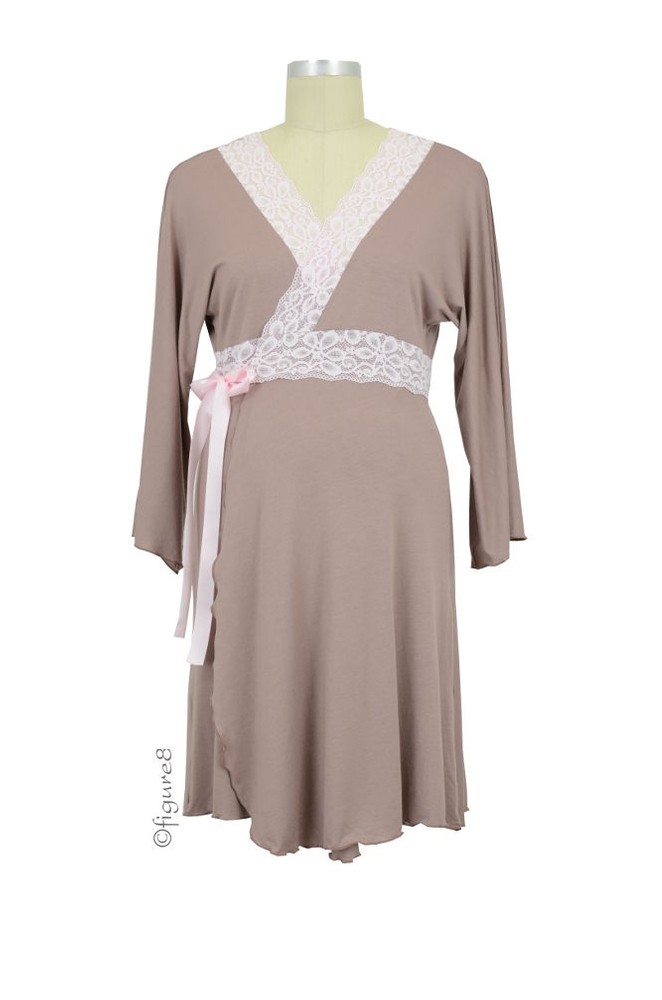 Lotus 3/4 Sleeve Kimono Robe (Cocoa/Pink)