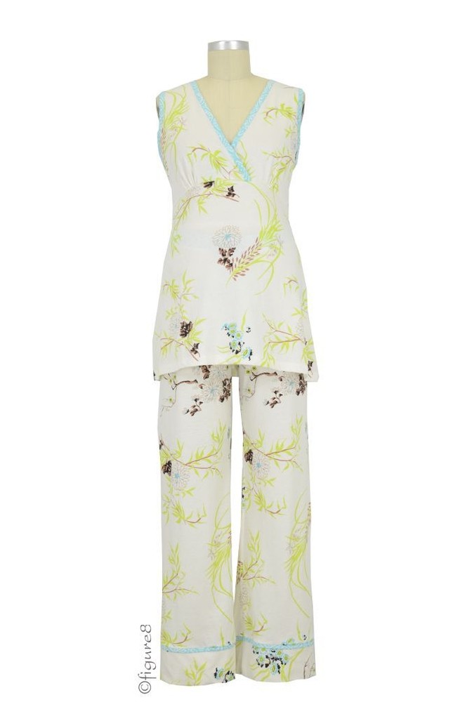 Olian Rose 5-Piece Nursing PJ Set with Baby Outfit (Blue Floral Asian Print) Olian Rose 5-Piece Nursing PJ Set with Baby Outfit (Blue Floral Asian Print)