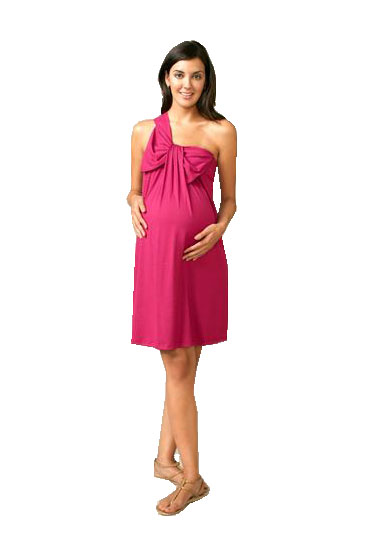 Maternal America One Shoulder Maternity Dress (Magenta)