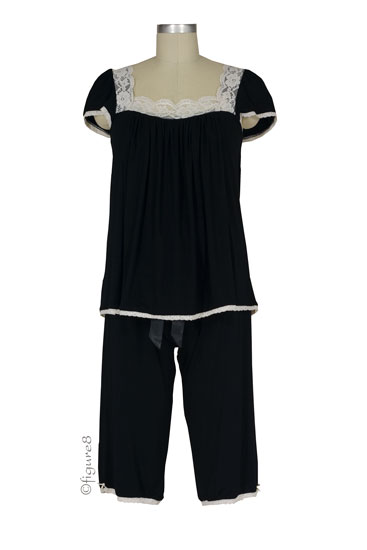 Captivating Cap Sleeve Nursing PJ Set (Black with Lace) Captivating Cap Sleeve Nursing PJ Set (Black with Lace)