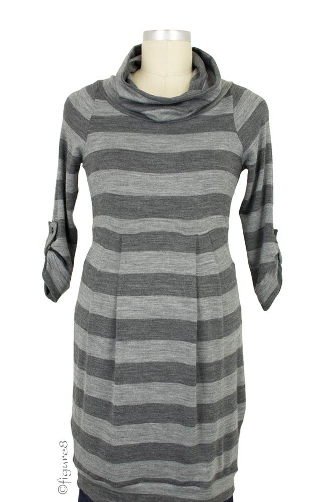 Zara 3/4 Sleeve Knit Maternity Tunic Sweater (Charcoal Stripes)
