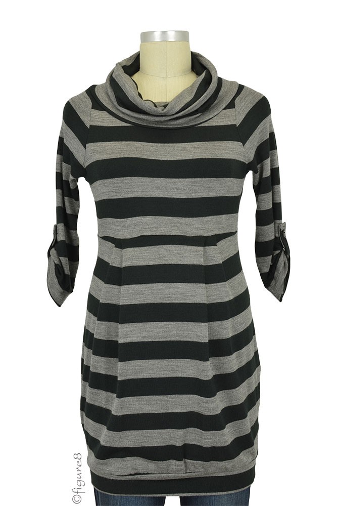 Zara 3/4 Sleeve Knit Maternity Tunic Sweater (Black/Grey)