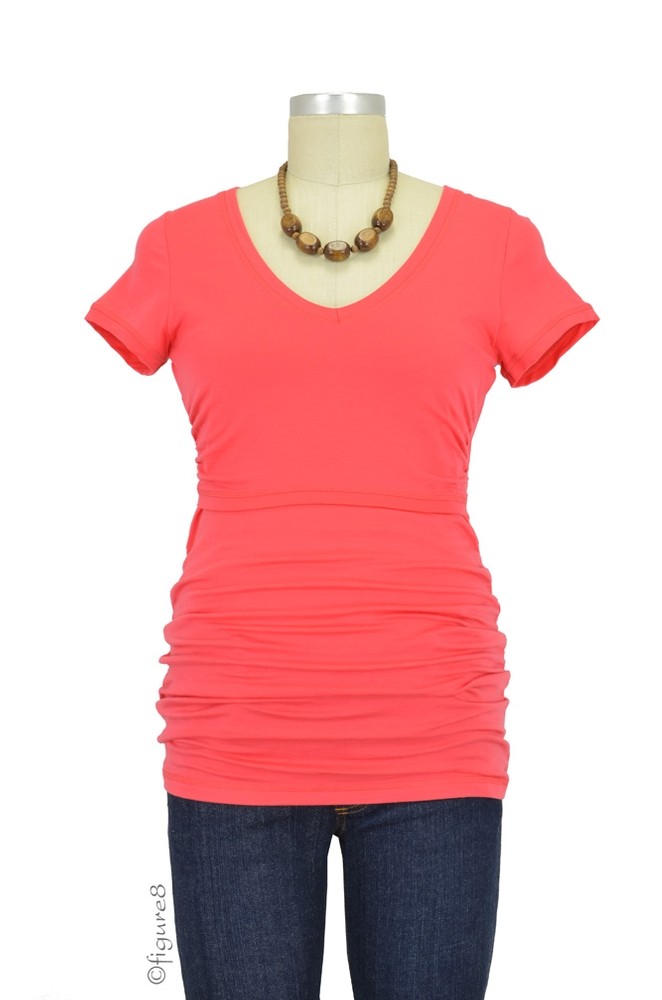 Boob Design V-Neck Before and After Nursing Top (Neon Red)