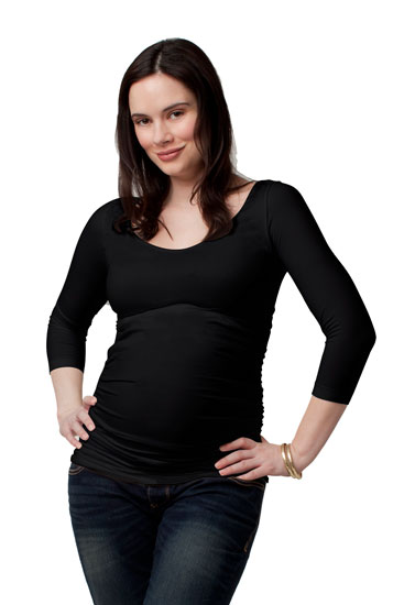 Ingrid & Isabel 3/4 Sleeve Ruched Maternity Top (Black)