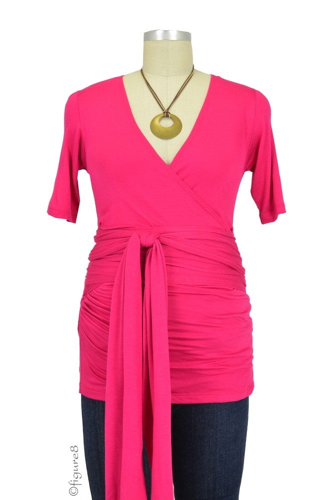 The Bella Wrap Around SS Maternity Top (Hot Pink)