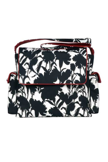 OiOi Messenger Diaper Bag (Black, White Floral)
