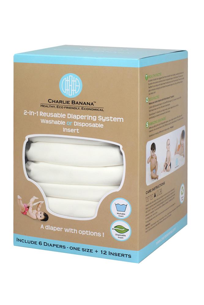 Charlie Banana® 2-in-1 Reusable Diapers - 6 Pack (White)
