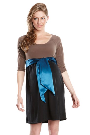 Colorblock Front Tie Maternity Dress (Dark Taupe/Black/Teal)