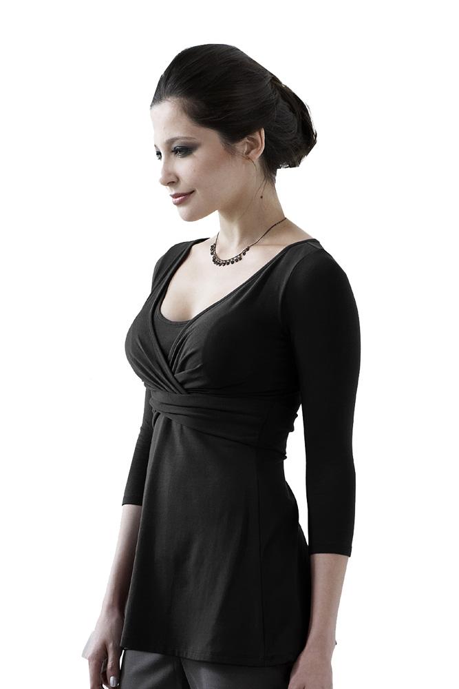 Ava 3/4 Sleeve Wrap Maternity & Nursing Top (Black)