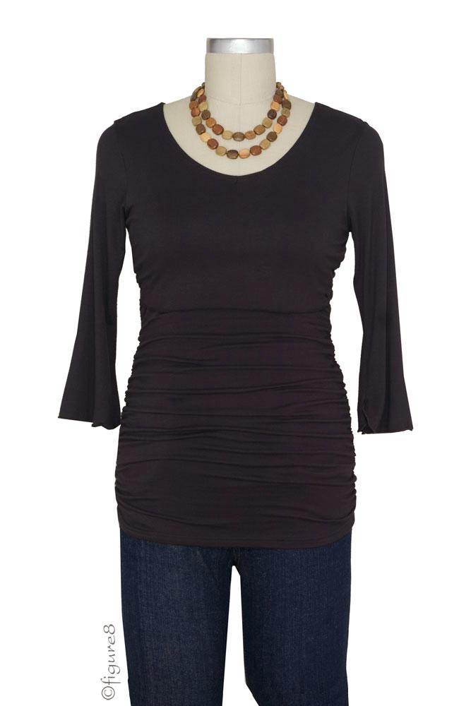 Peek-a-boo 3/4 Sleeve Nursing Top (Brown) Peek-a-boo 3/4 Sleeve Nursing Top (Brown)