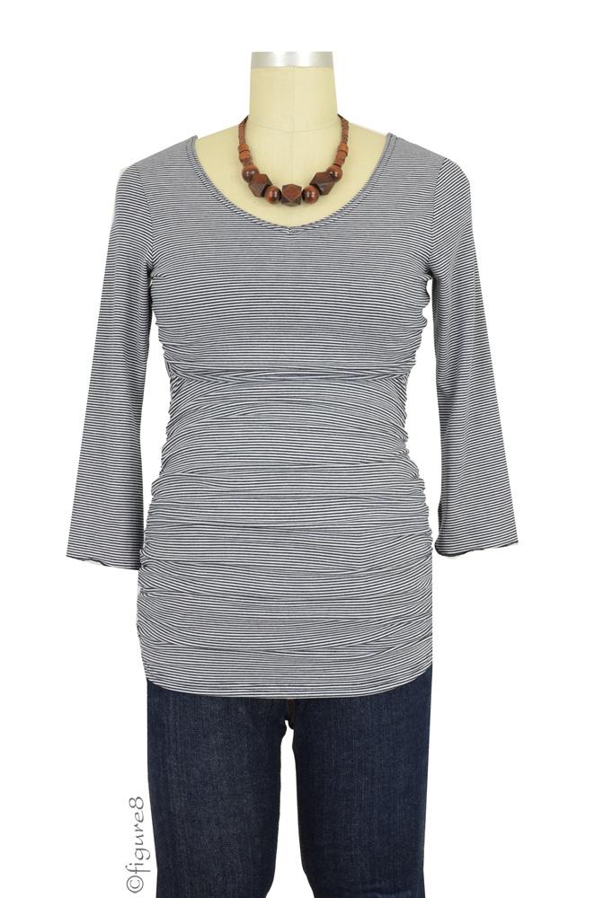 Peek-a-boo 3/4 Sleeve Nursing Top (Navy & White Stripes) Peek-a-boo 3/4 Sleeve Nursing Top (Navy & White Stripes)