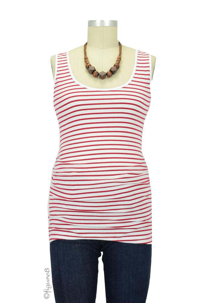 Elise Ruched Maternity Tank (Rosewood & White Stripes)