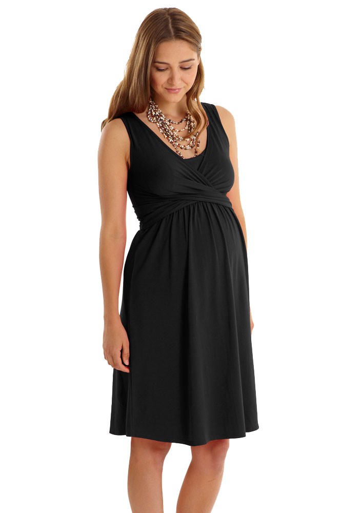 Ava Sleeveless Wrap Maternity & Nursing Dress (Black)