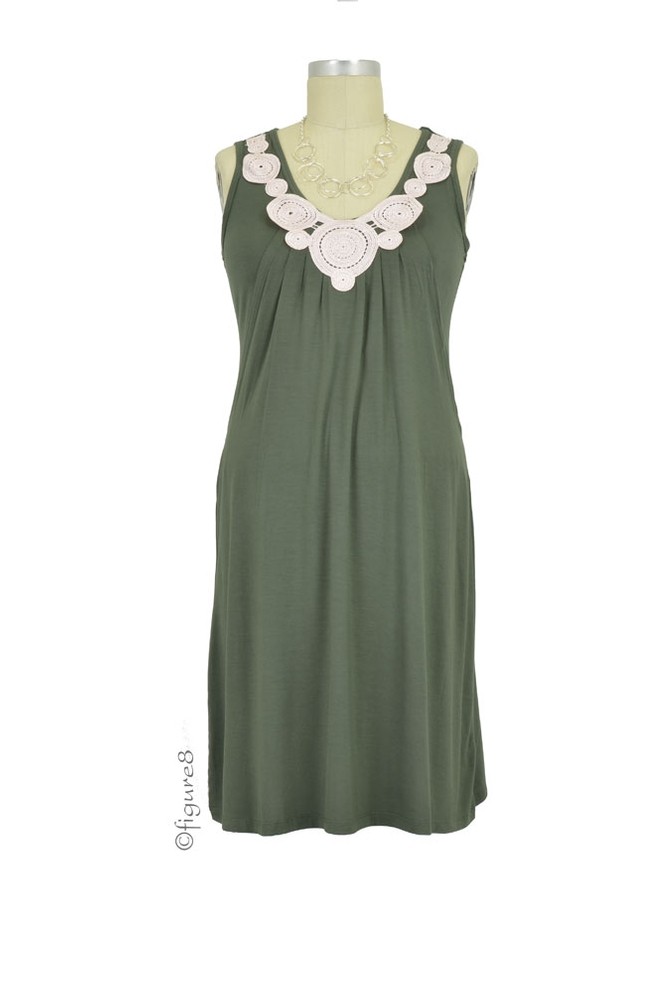 Hannah Bamboo Lace Applique Nursing Dress (Olive Grunge)