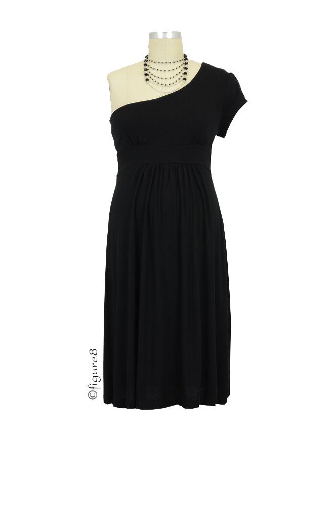 Elana One-Shoulder Maternity Dress (Black)