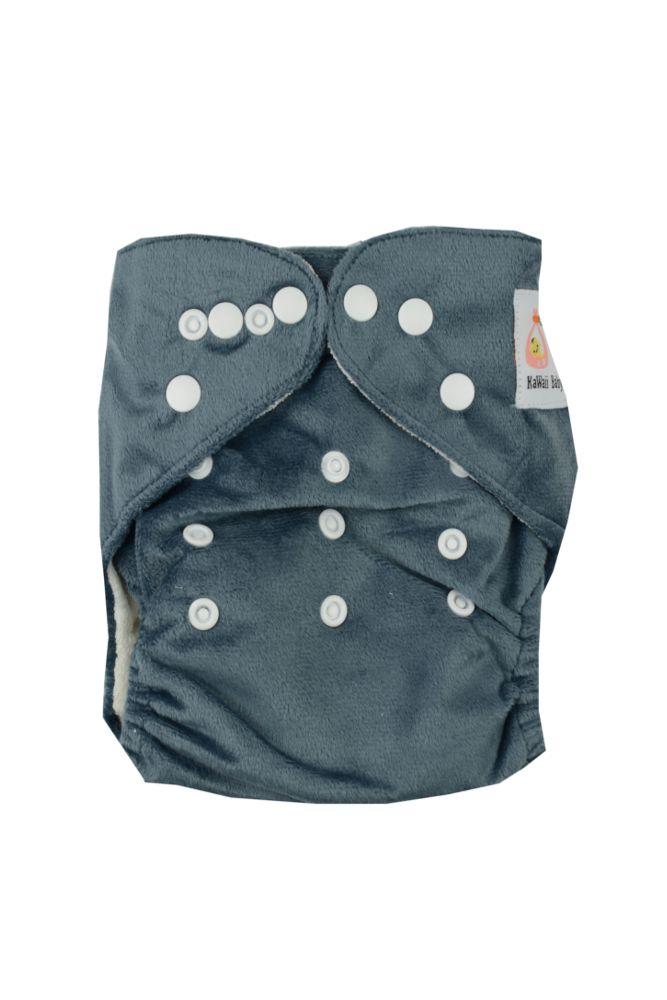 Kawaii Bamboo Minky Blue Label Cloth Diapers (Silver Grey)