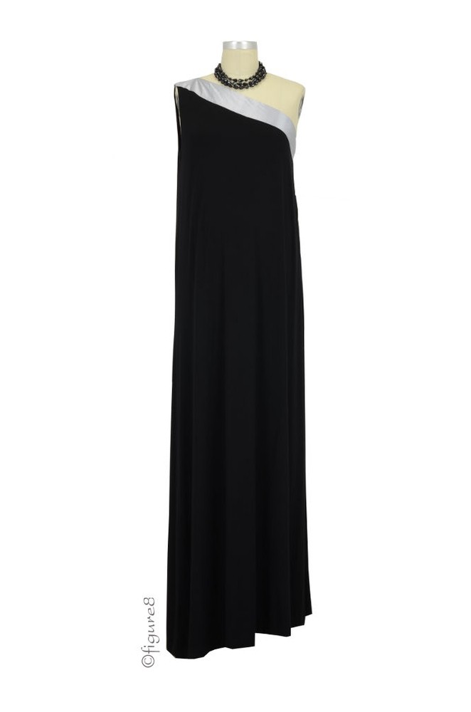 Amber One Shoulder Maternity Dress (Black with Silver)
