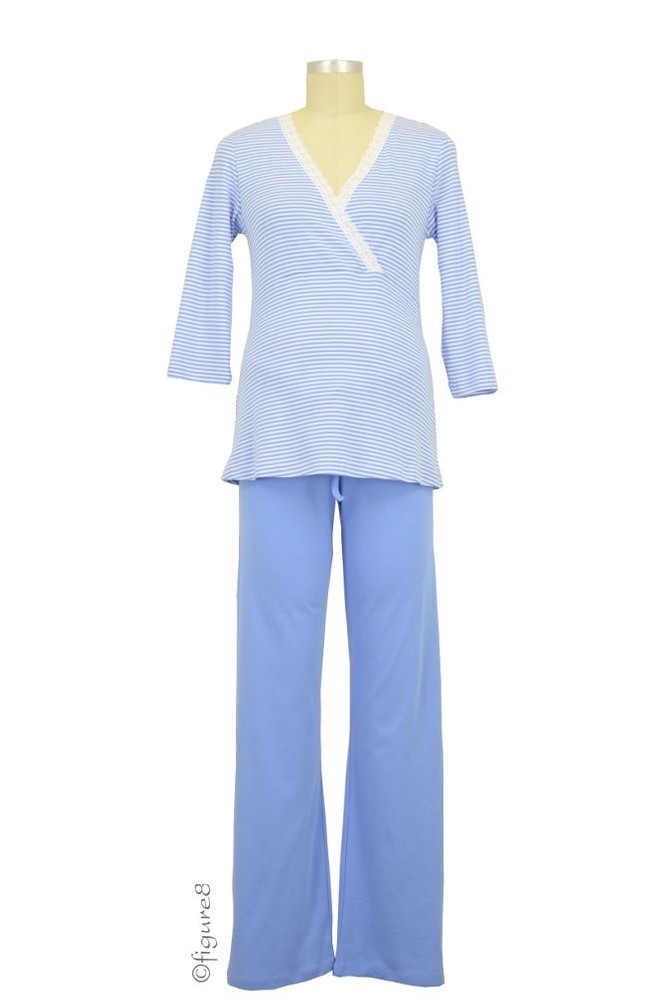 Henrieke Nursing Pajama (Light Blue & White Stripe)