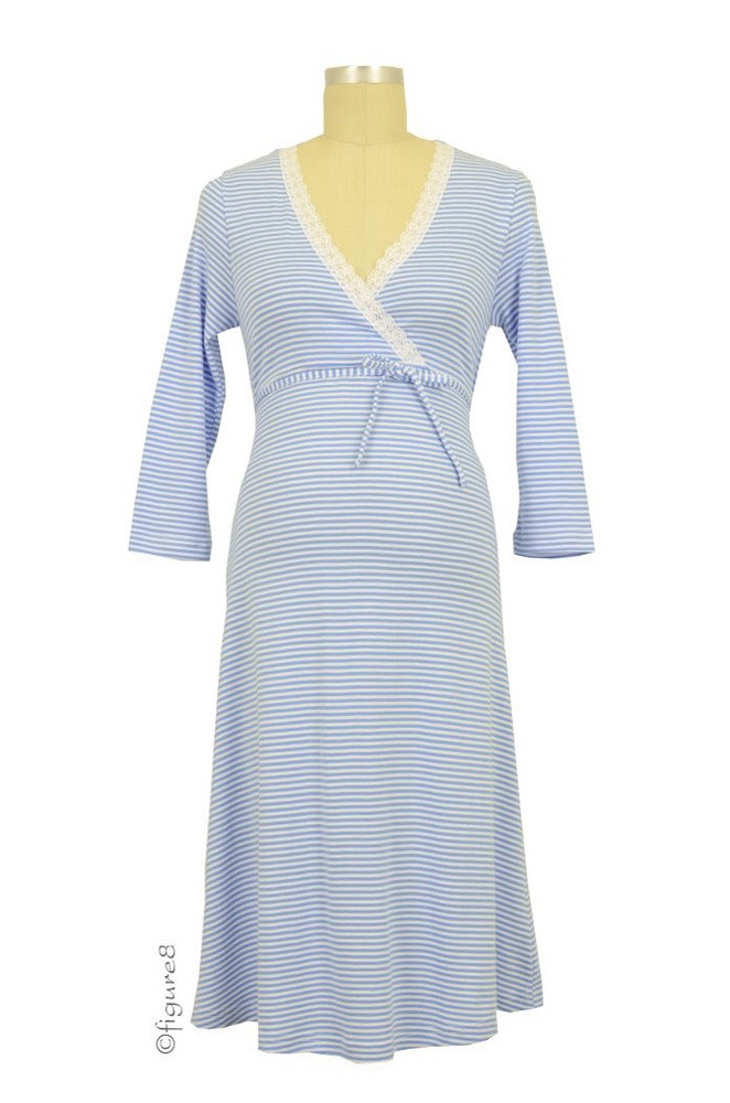 Levke Nursing Night Dress (Light Blue & White Stripe)