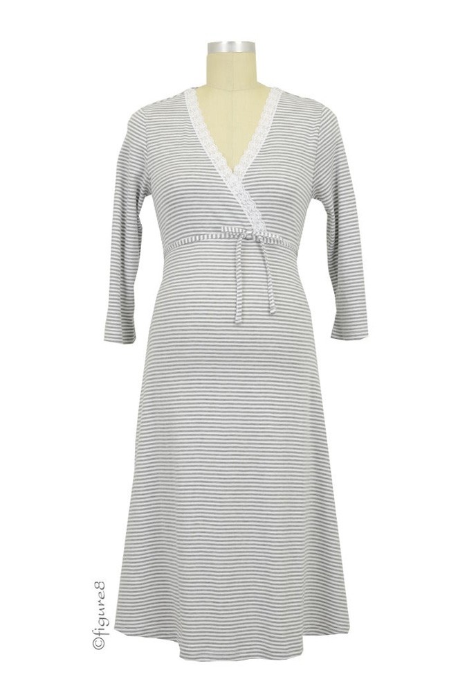Levke Nursing Night Dress (Grey & White Stripe)