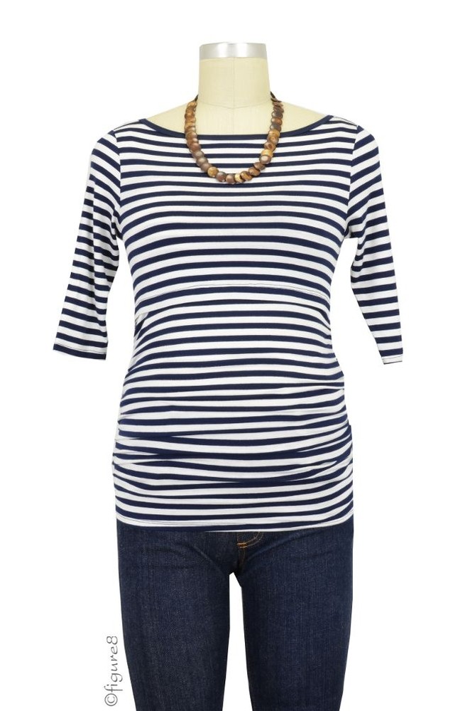 Baju Mama Audrey 3/4 Sleeve Boatneck Maternity & Nursing Top (Navy & White Stripes) Baju Mama Audrey 3/4 Sleeve Boatneck Maternity & Nursing Top (Navy & White Stripes)