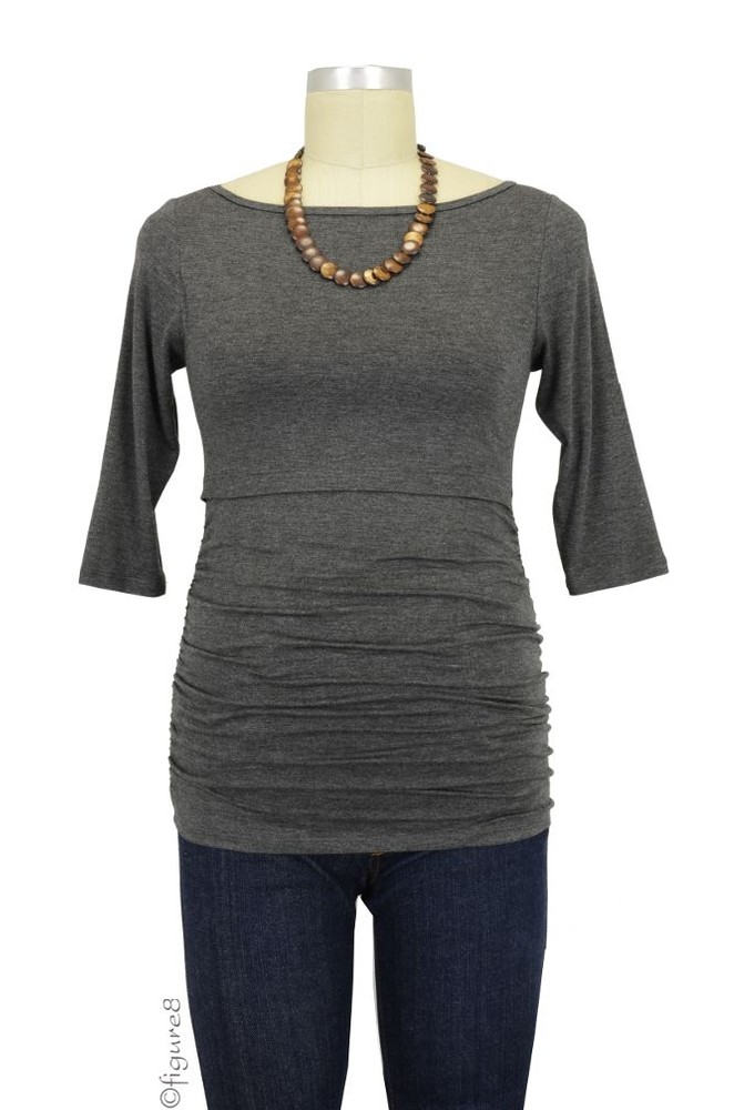 Baju Mama Audrey 3/4 Sleeve Boatneck Maternity & Nursing Top (Black Heather) Baju Mama Audrey 3/4 Sleeve Boatneck Maternity & Nursing Top (Black Heather)