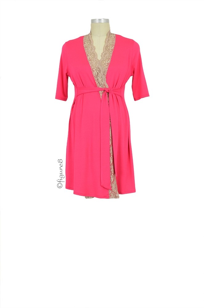 Baju Mama Emma Lace Trim Robe (Coral Pink/Cream Lace)