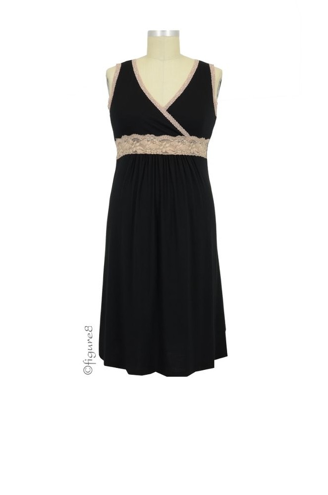 Baju Mama Emma Modal-Lace Nursing Chemise (Black/Cream Lace) Baju Mama Emma Modal-Lace Nursing Chemise (Black/Cream Lace)