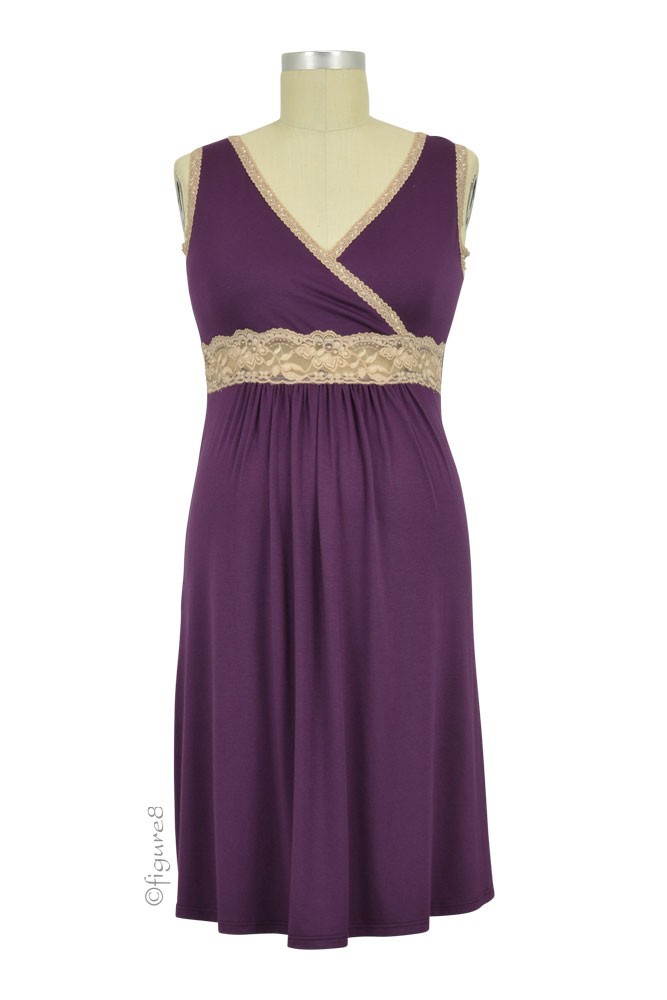 Baju Mama Emma Modal-Lace Nursing Chemise (Eggplant/Cream Lace) Baju Mama Emma Modal-Lace Nursing Chemise (Eggplant/Cream Lace)
