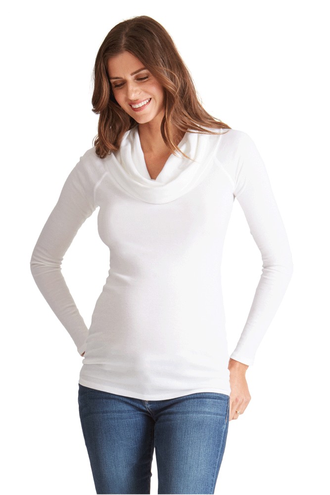 Ingrid & Isabel Long Sleeve Cowl Neck Maternity Tee (Bright White)