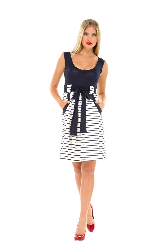 Olian Lillian Maternity Dress (Navy & White Stripes)