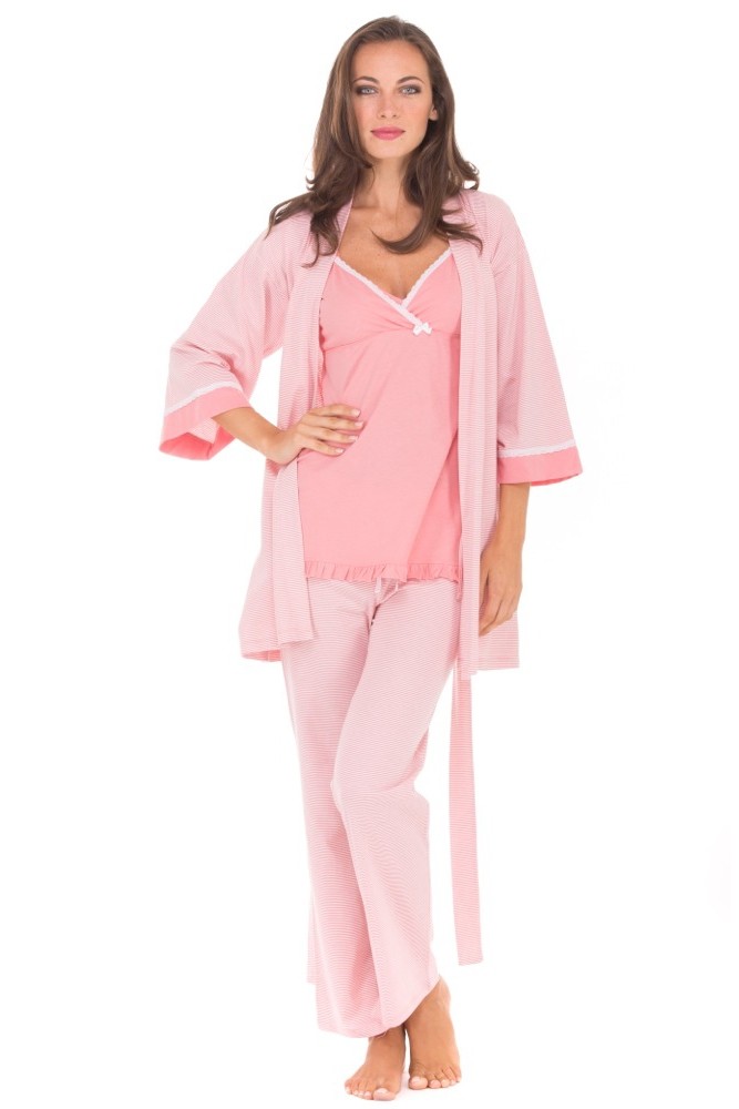 Olian Anne 4 pc. Nursing PJ Set with Baby Outfit (Pink Stripes)