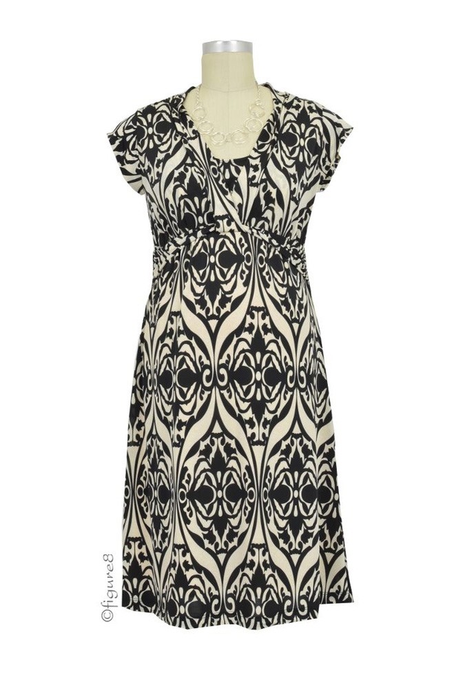 D&A Twist Front Nursing Dress (Black and Ivory Floral Print)