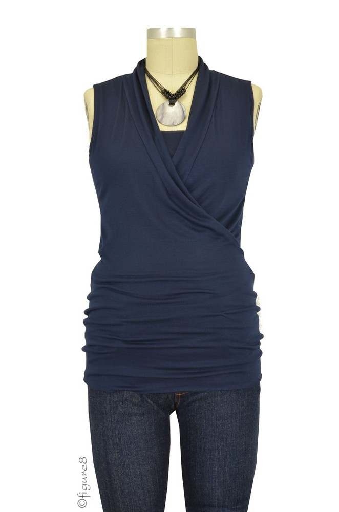 Baju Mama Isabella Raw Edge Sleeveless Maternity & Nursing Top (Navy) Baju Mama Isabella Raw Edge Sleeveless Maternity & Nursing Top (Navy)
