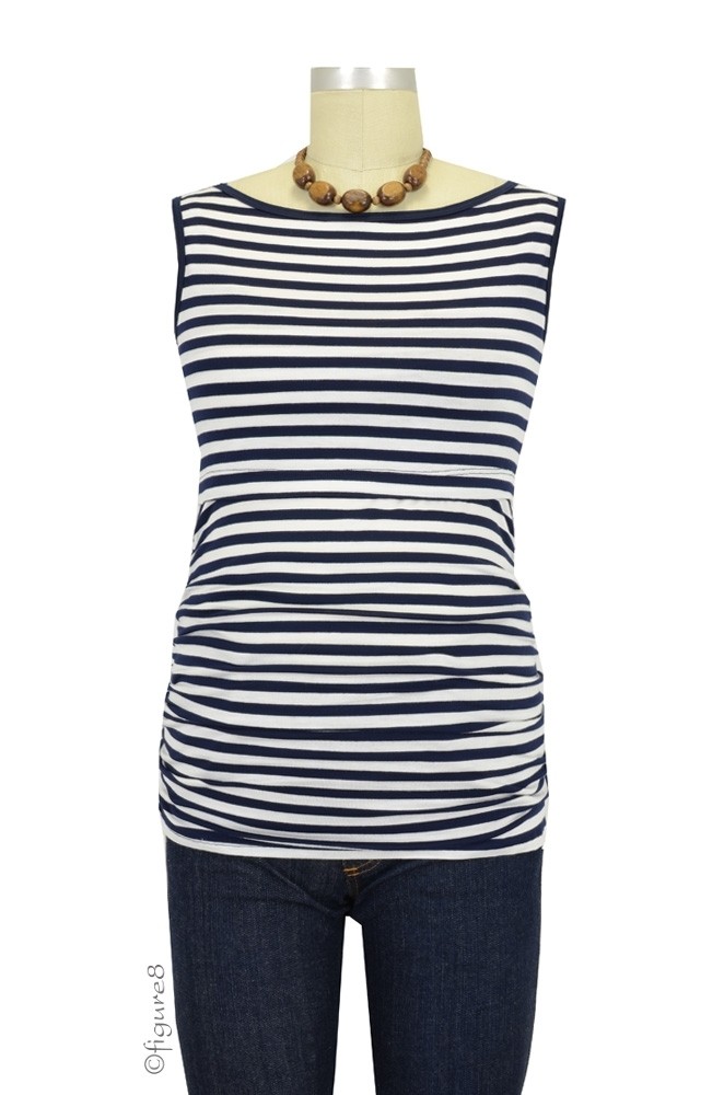 Baju Mama Audrey Sleeveless Boatneck Maternity & Nursing Top (Navy & White Stripes) Baju Mama Audrey Sleeveless Boatneck Maternity & Nursing Top (Navy & White Stripes)