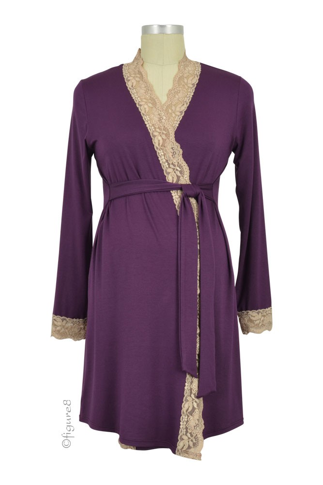 Baju Mama Emma Long Sleeve Lace Trim Robe (Eggplant/Cream Lace) Baju Mama Emma Long Sleeve Lace Trim Robe (Eggplant/Cream Lace)