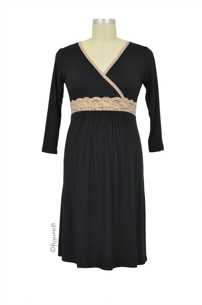 Baju Mama Emma Modal-Lace Nursing Night Dress (Black/Cream Lace)