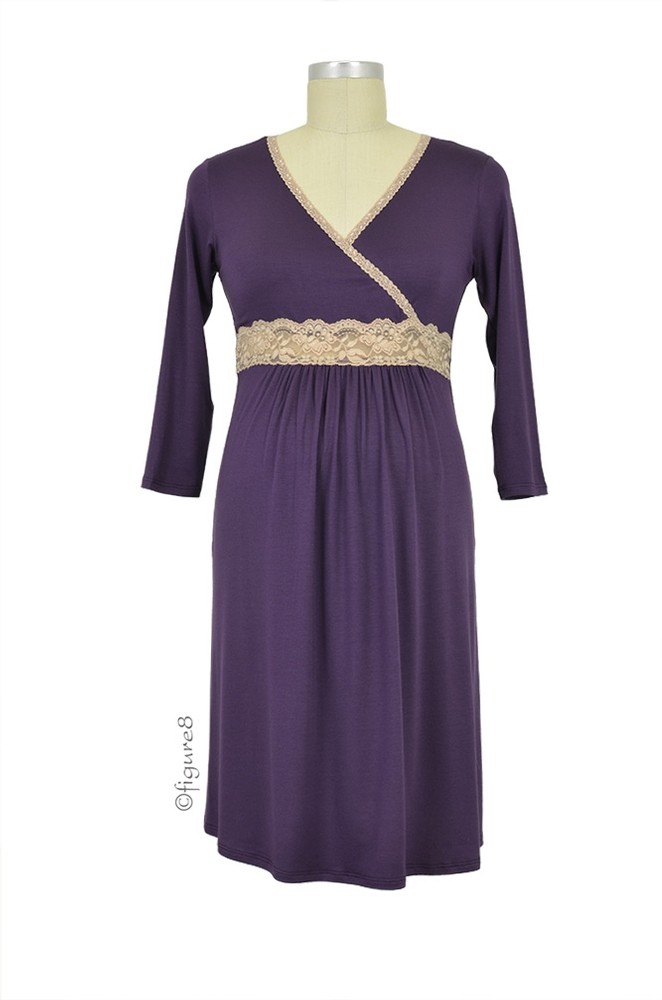Baju Mama Emma Modal-Lace Nursing Night Dress (Blackberry/Cream Lace)