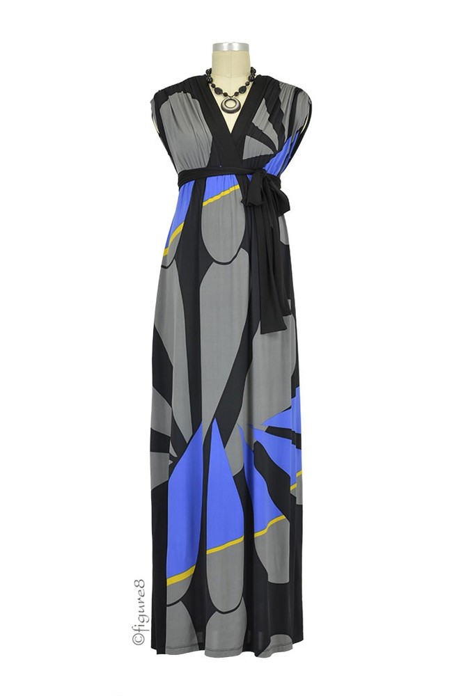 Tanjia Maxi Maternity Dress (Multi-Color Geometric Print)