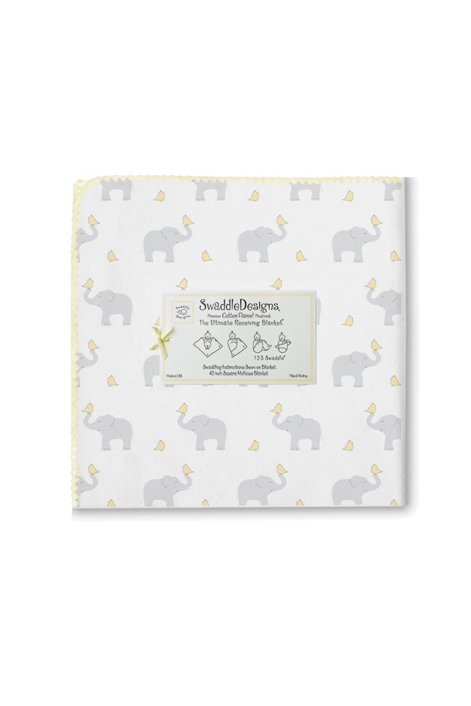 Swaddle Designs Ultimate Receiving Blanket - Elephants & Chickies (Cheerful Yellow)
