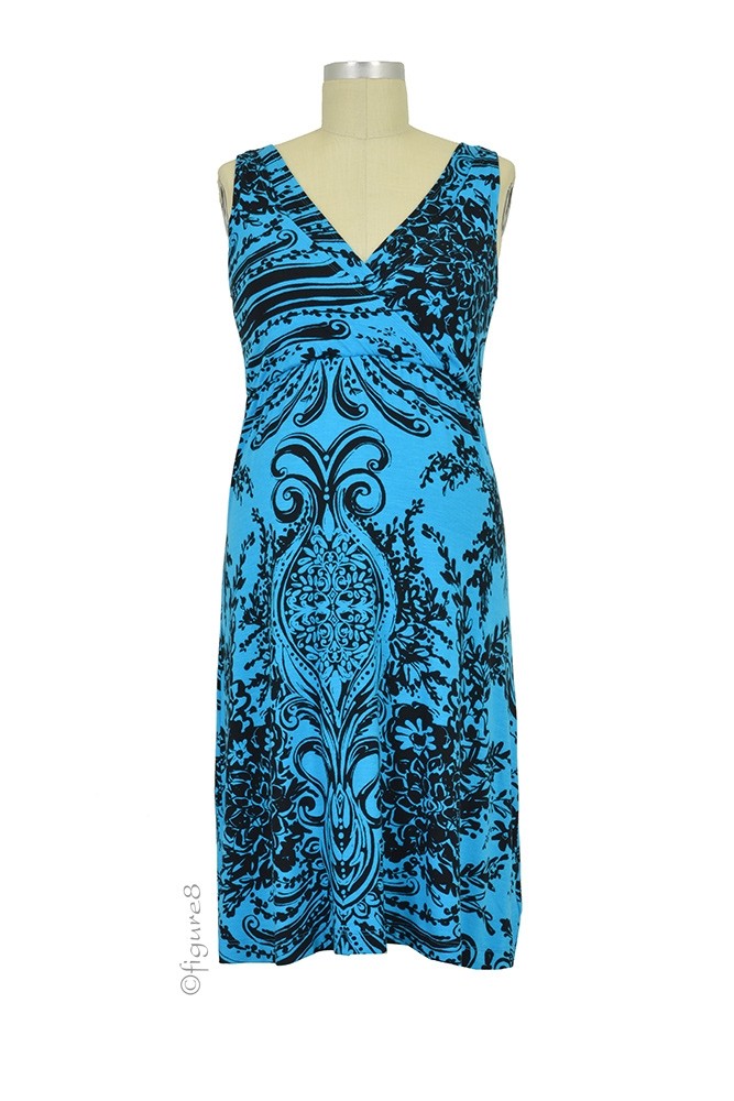 Layla D&A Nursing Gown & Robe Set (Blue Leaf Print & Black)