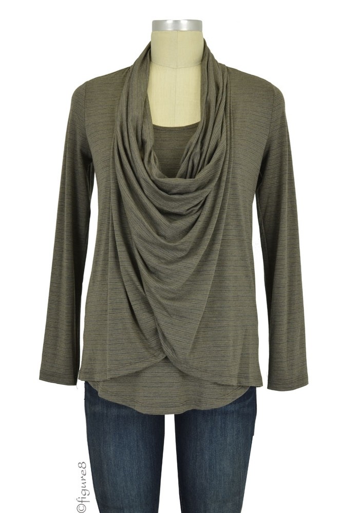 Lily Draped Maternity & Nursing Top (Olive Slub) Lily Draped Maternity & Nursing Top (Olive Slub)