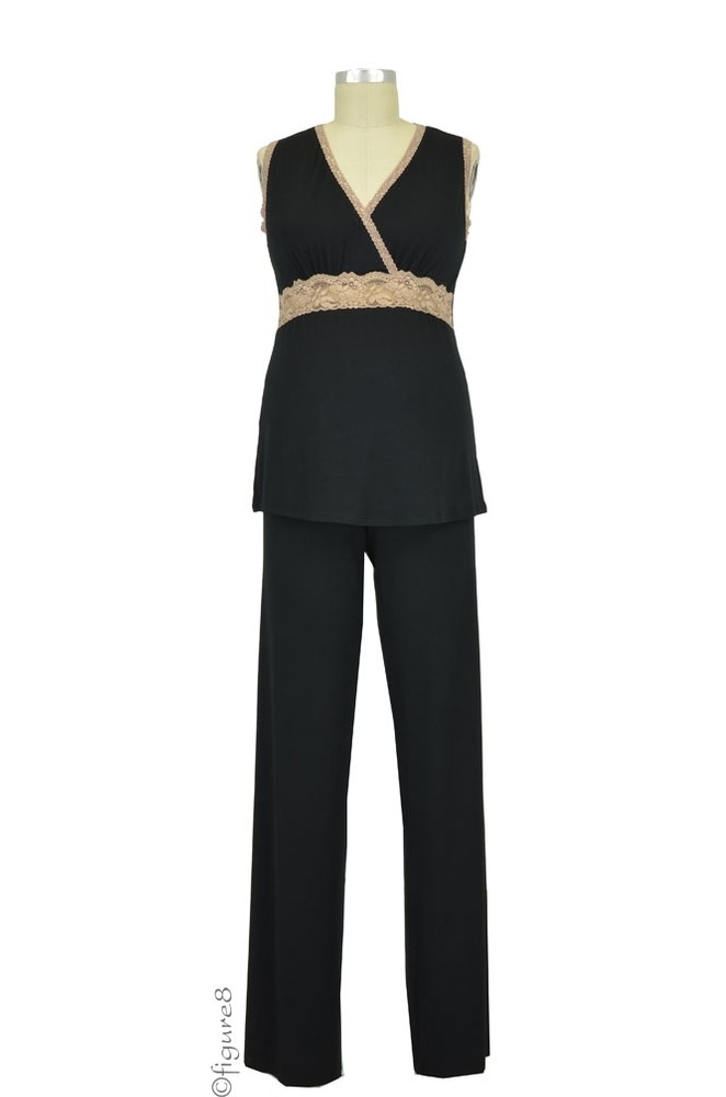 Baju Mama Emma Modal-Lace Sleeveless Nursing PJ Set (Black/Cream Lace) Baju Mama Emma Modal-Lace Sleeveless Nursing PJ Set (Black/Cream Lace)