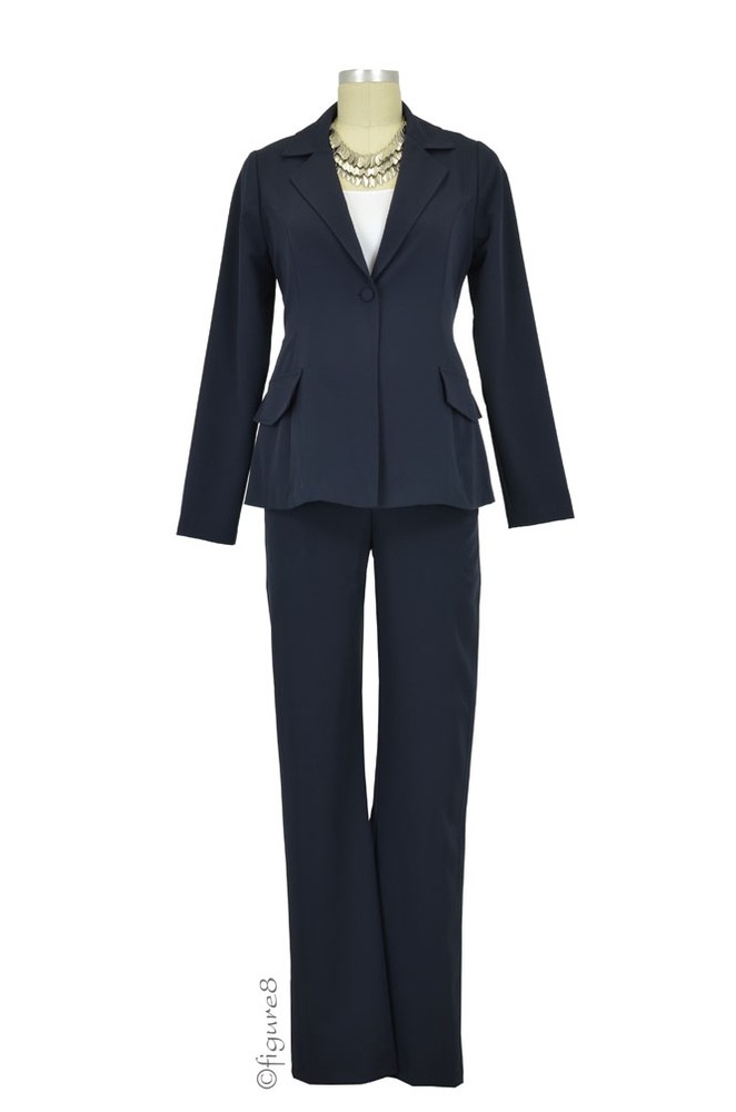 Audrey One Button Blazer & Relaxed Pant - 2-pc Maternity Suit Set (Navy)